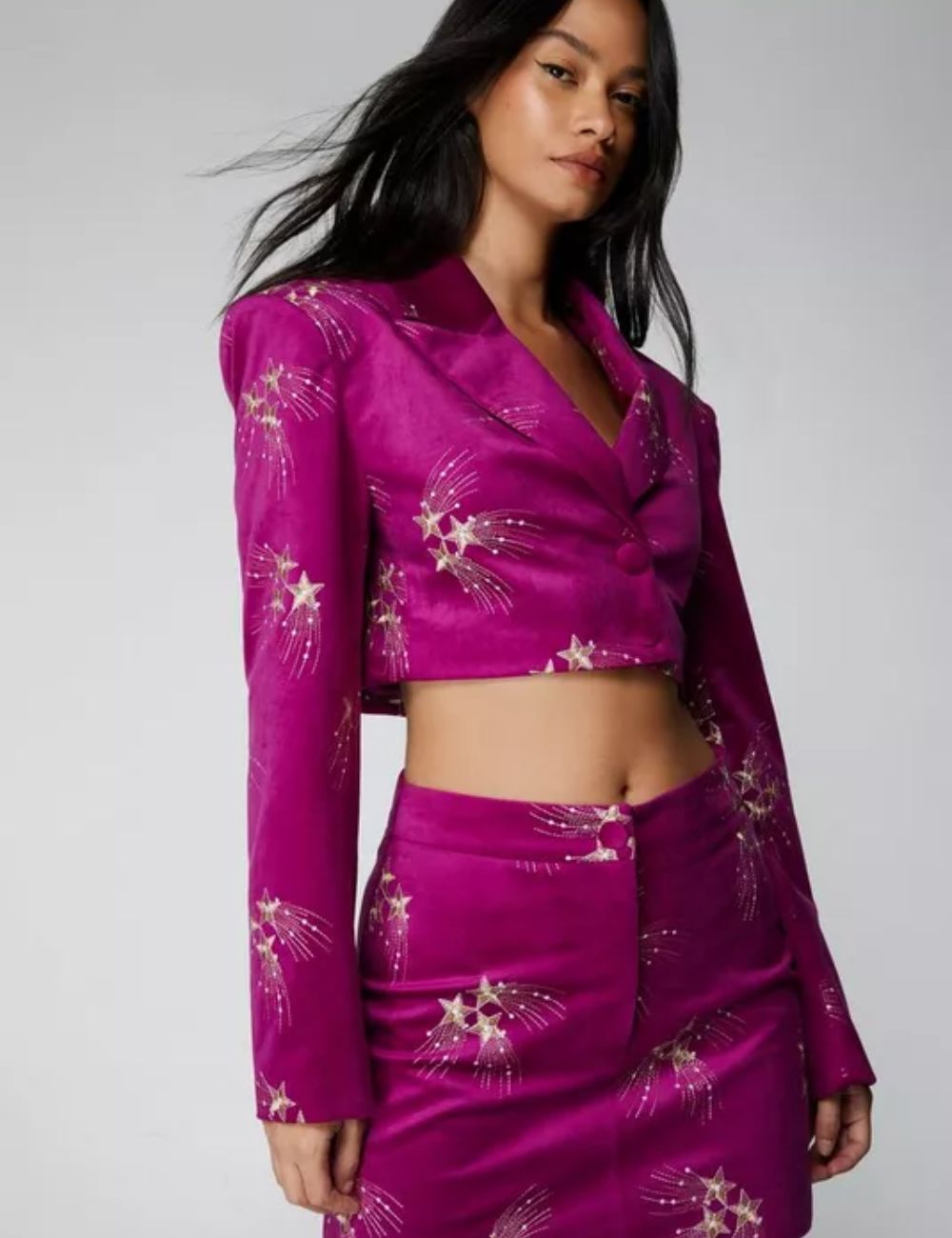 Premium Embroidered Velvet Cropped Blazer