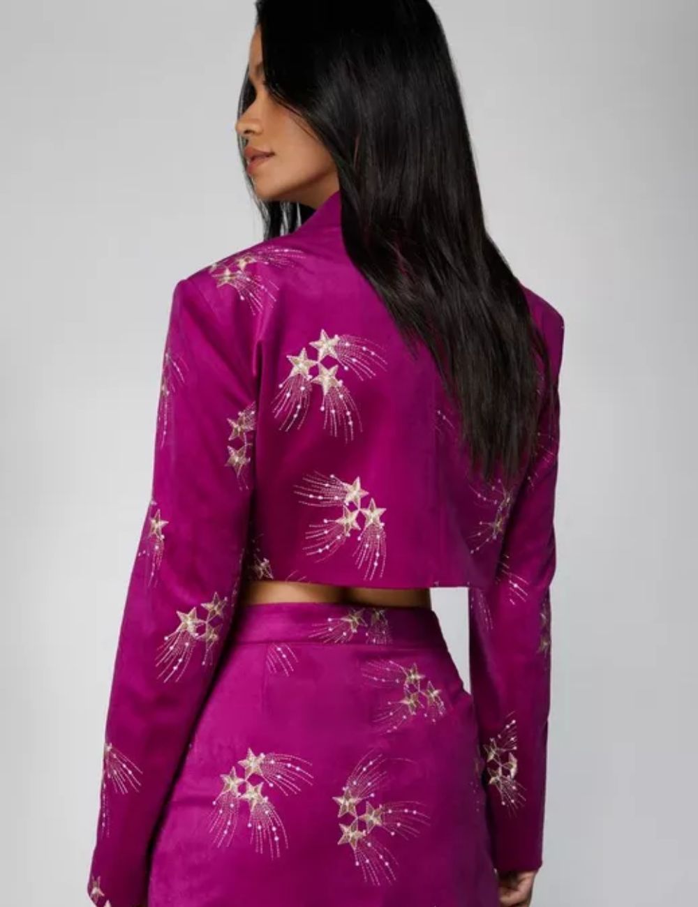Premium Embroidered Velvet Cropped Blazer - Image 4