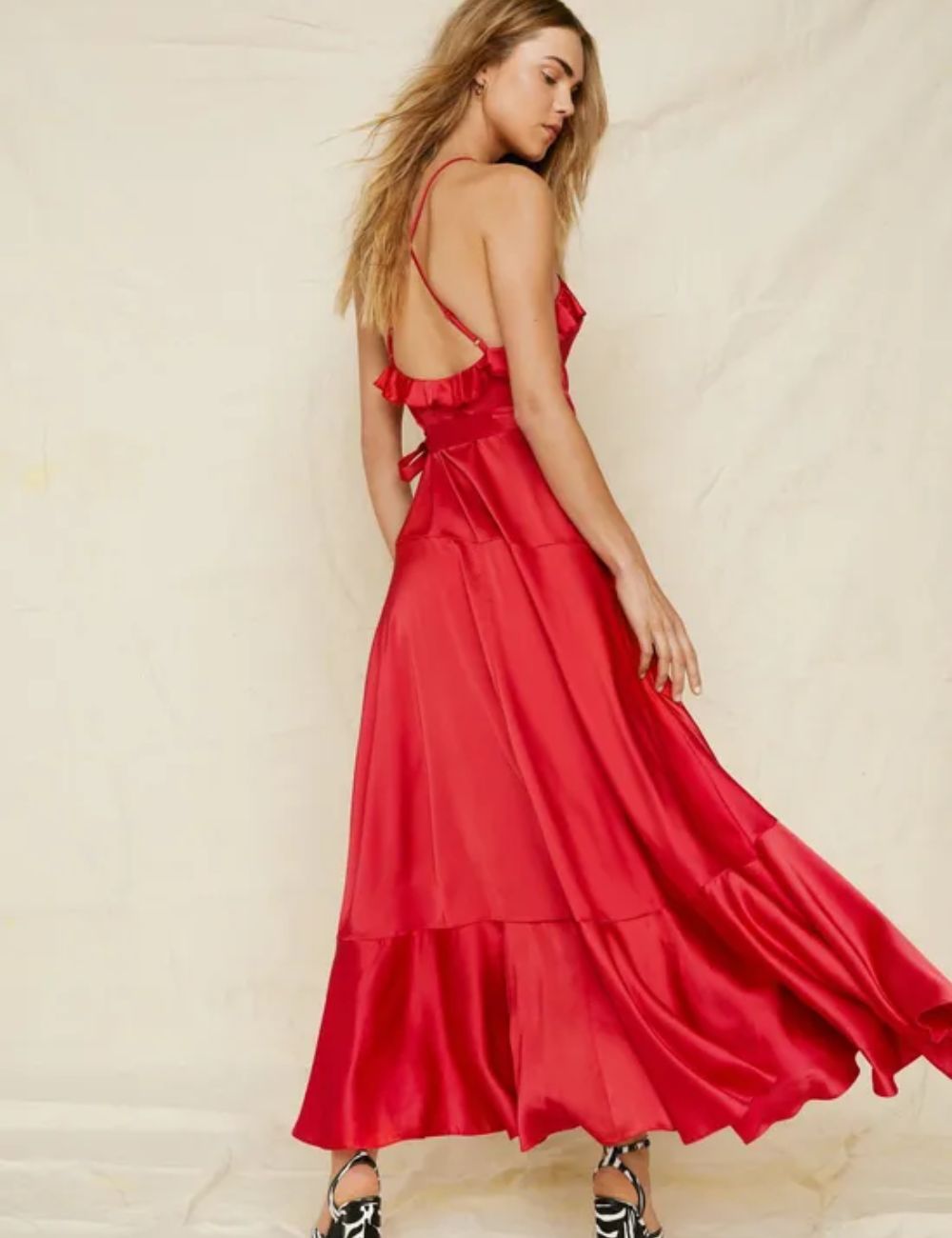 Satin Ruffle Wrap Maxi Dress - Image 4