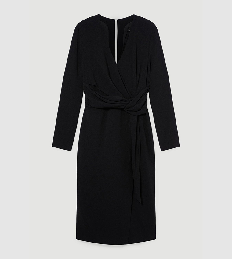Premium Lightweight Fluid Crepe Drape Wrap Midi Dress - Image 4