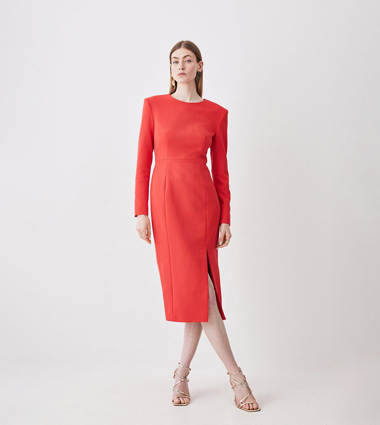 Compact Stretch Viscose Open Back Pencil Midi Dress