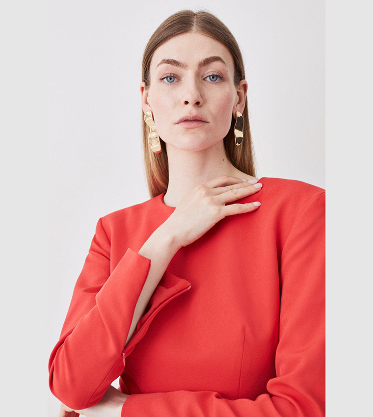 Compact Stretch Viscose Open Back Pencil Midi Dress - Image 2