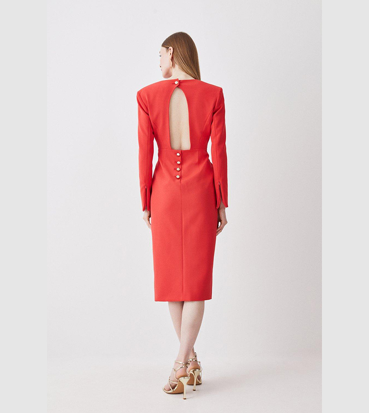 Compact Stretch Viscose Open Back Pencil Midi Dress - Image 5