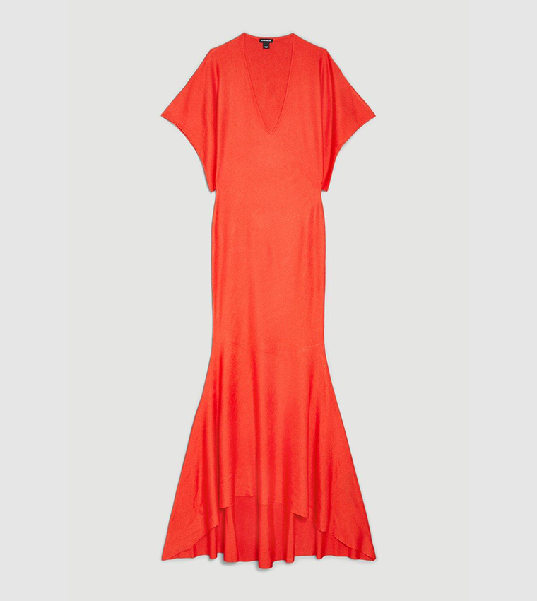 Slinky Knit Kimono Sleeve V Neck High Low Midaxi Dress - Image 4