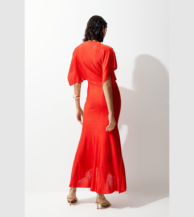 Slinky Knit Kimono Sleeve V Neck High Low Midaxi Dress - Image 5