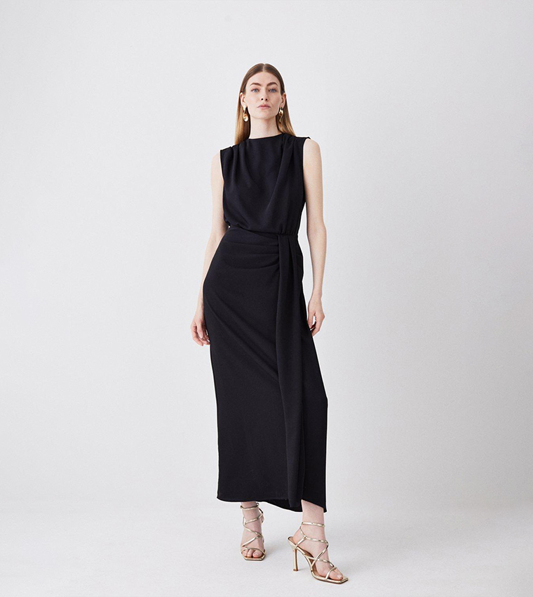 Cowl Neck Sleeveless Woven Midi Dress