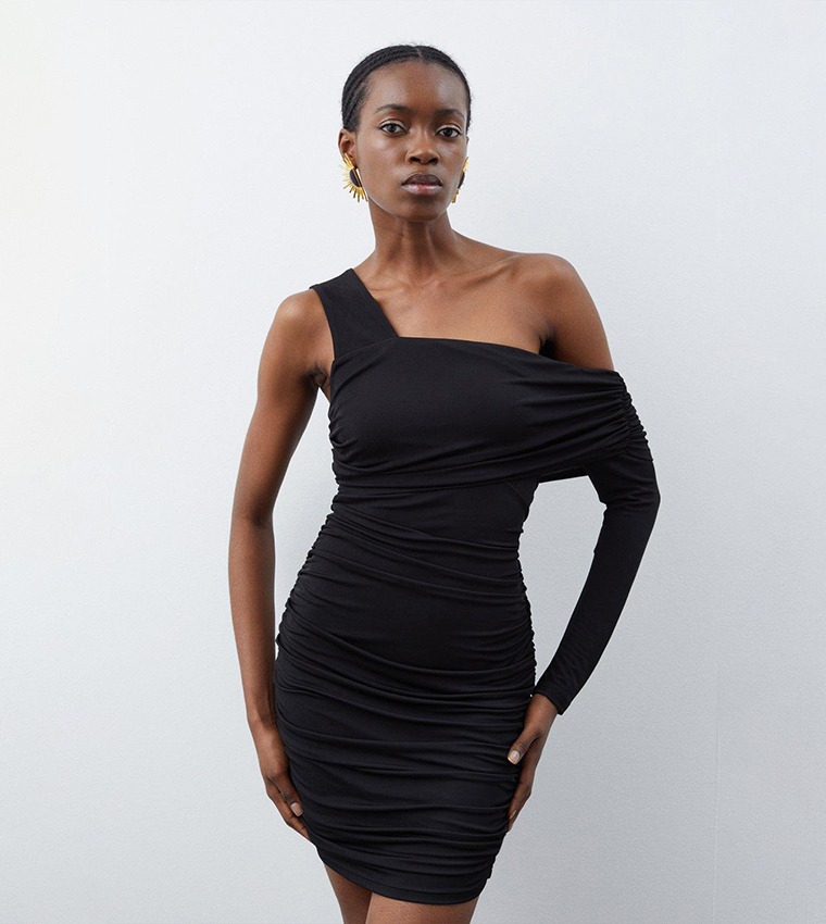 Jersey Crepe One Shoulder Mini Dress