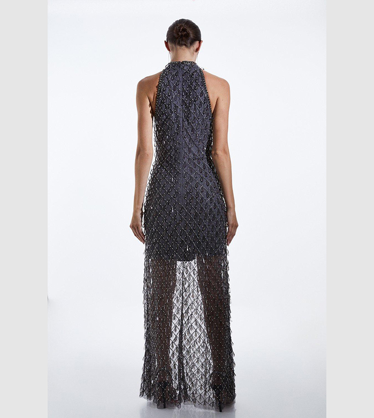 Draped Crystal And Diamante Maxi Dress - Image 4