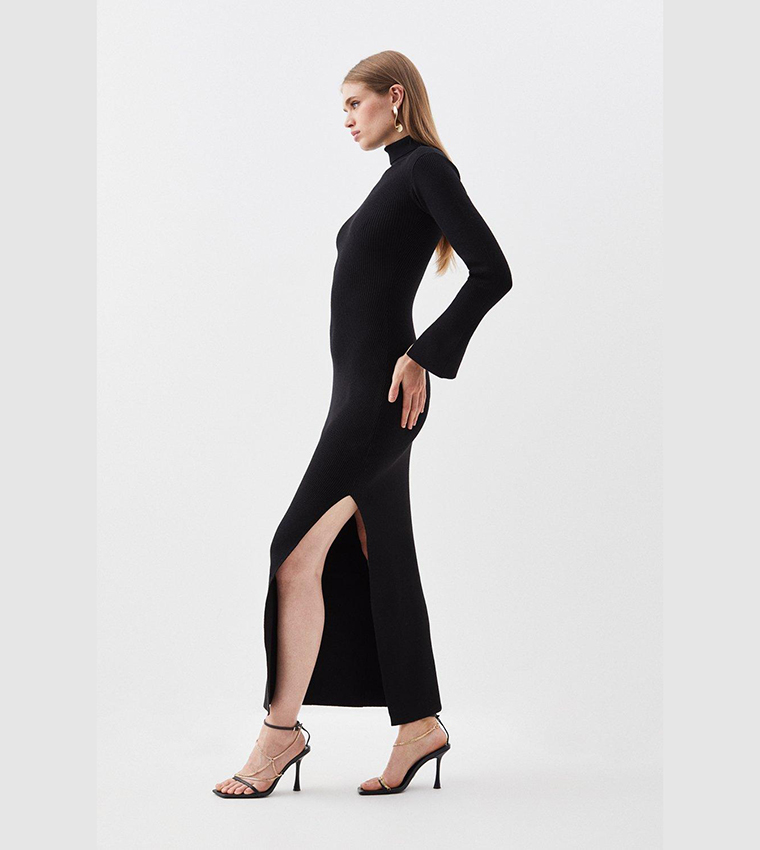 Viscose Blend Rib Knit One Sleeve Maxi Dress - Image 3