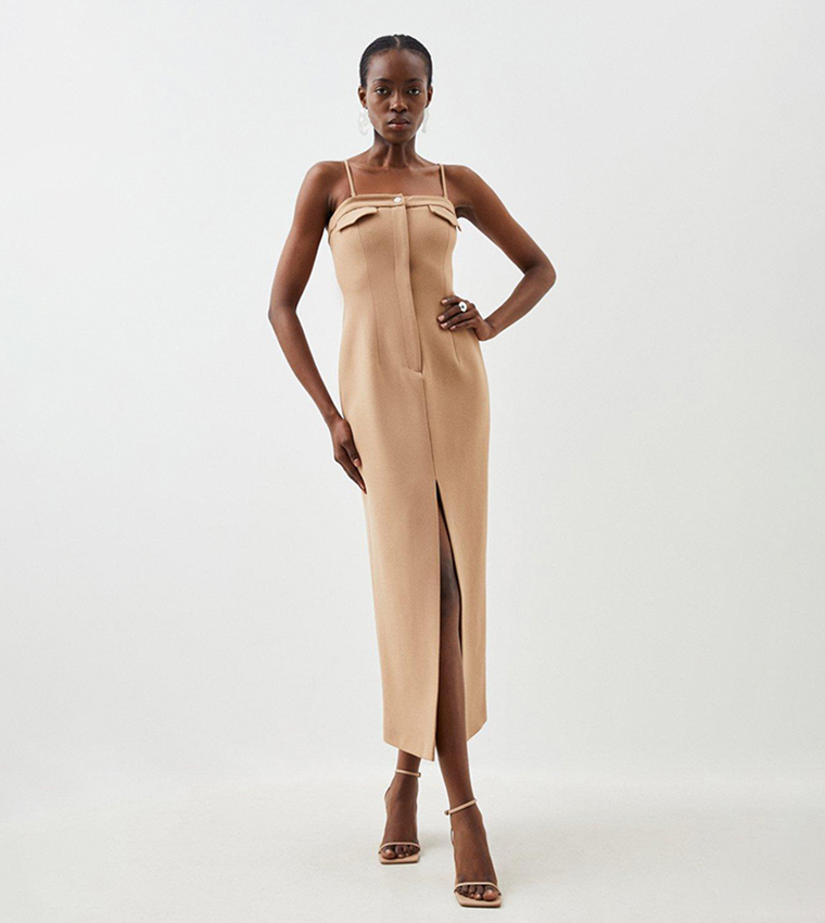 Compact Stretch Tailored Bandeau Pencil Midi Dress