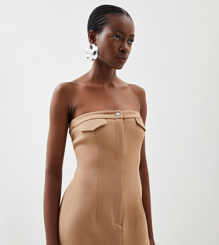 Compact Stretch Tailored Bandeau Pencil Midi Dress - Image 2