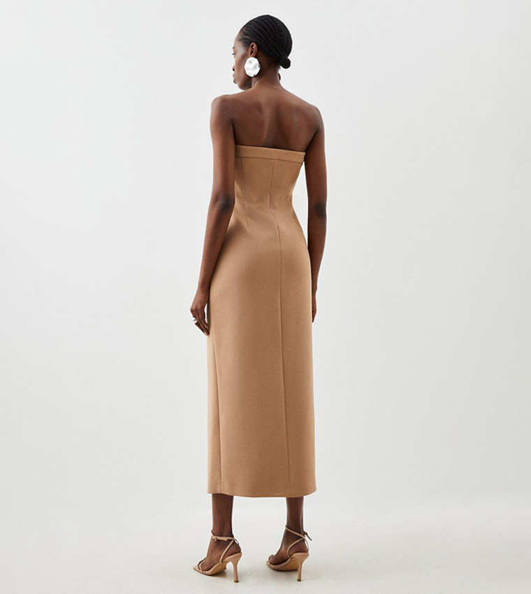 Compact Stretch Tailored Bandeau Pencil Midi Dress - Image 4