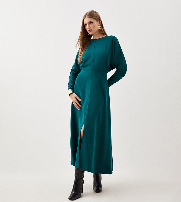 Tall Premium Woven Viscose Crepe Long Sleeve Midi Dress