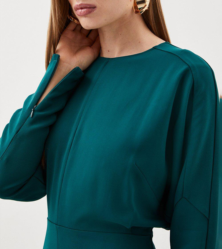 Tall Premium Woven Viscose Crepe Long Sleeve Midi Dress - Image 4