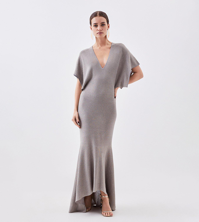 Petite Slinky Viscose Metallic Kimono Sleeve Midaxi Dress