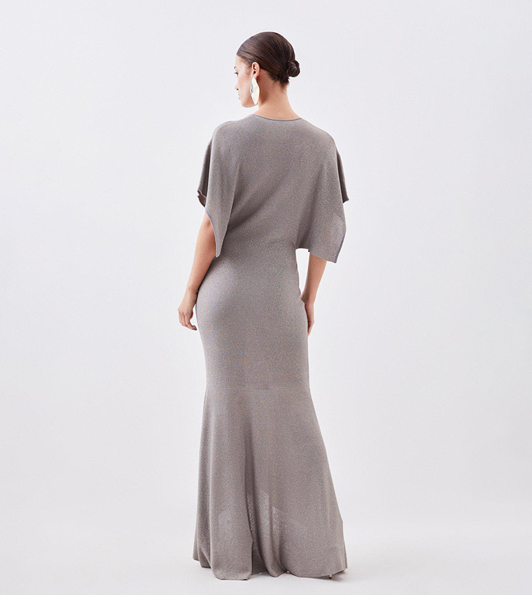 Petite Slinky Viscose Metallic Kimono Sleeve Midaxi Dress - Image 3