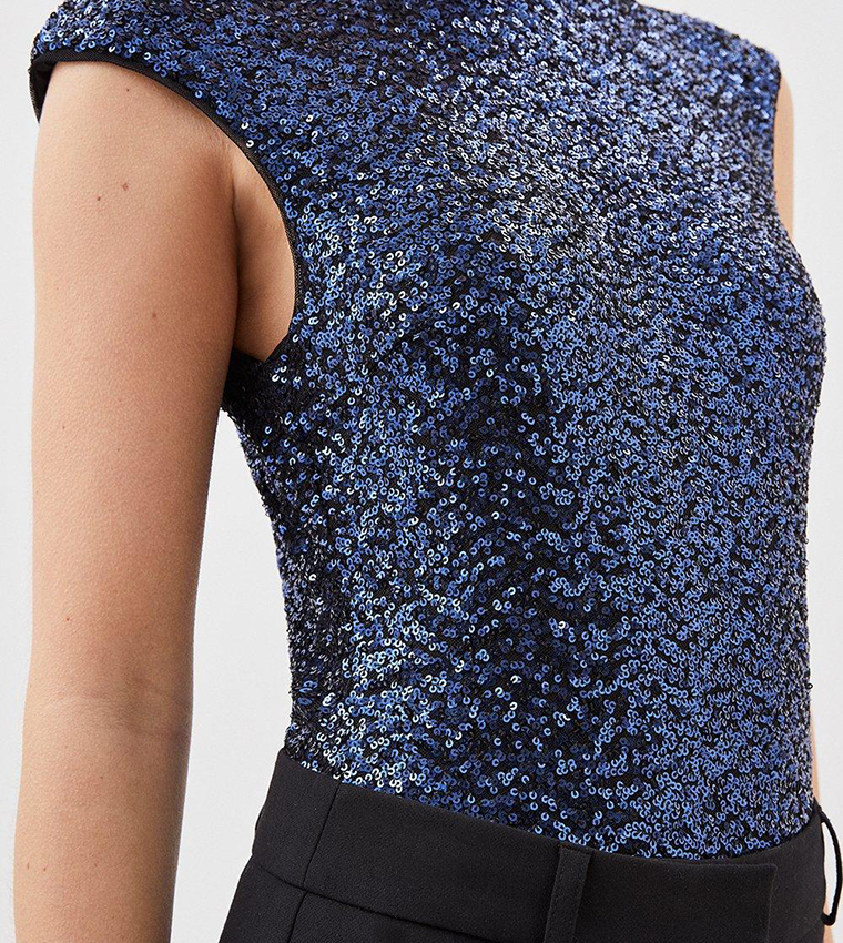 Petite Stretch Sequin Backless Bodysuit - Image 2