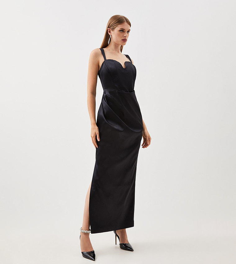 Tailored Italian Satin Corset Detail Sleeveless Maxi Dress