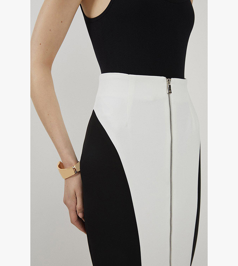 Compact Stretch Colour Block Panelled Tailored Midaxi Skirt - Image 3