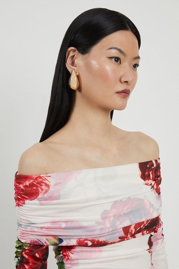 Rose Print Drapey Crepe Jersey Bardot Bodysuit - Image 3