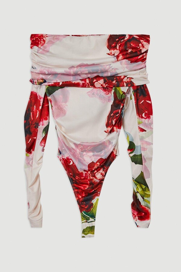 Rose Print Drapey Crepe Jersey Bardot Bodysuit - Image 4