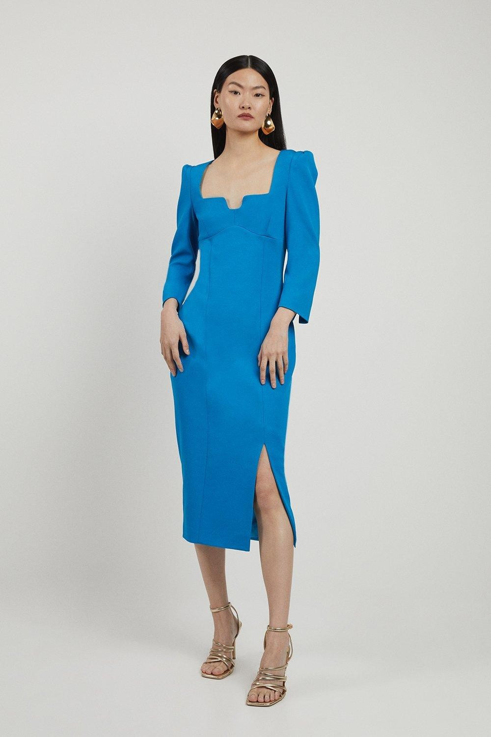 Italian Structured Stretch Sweetheart Neck Midaxi Dress