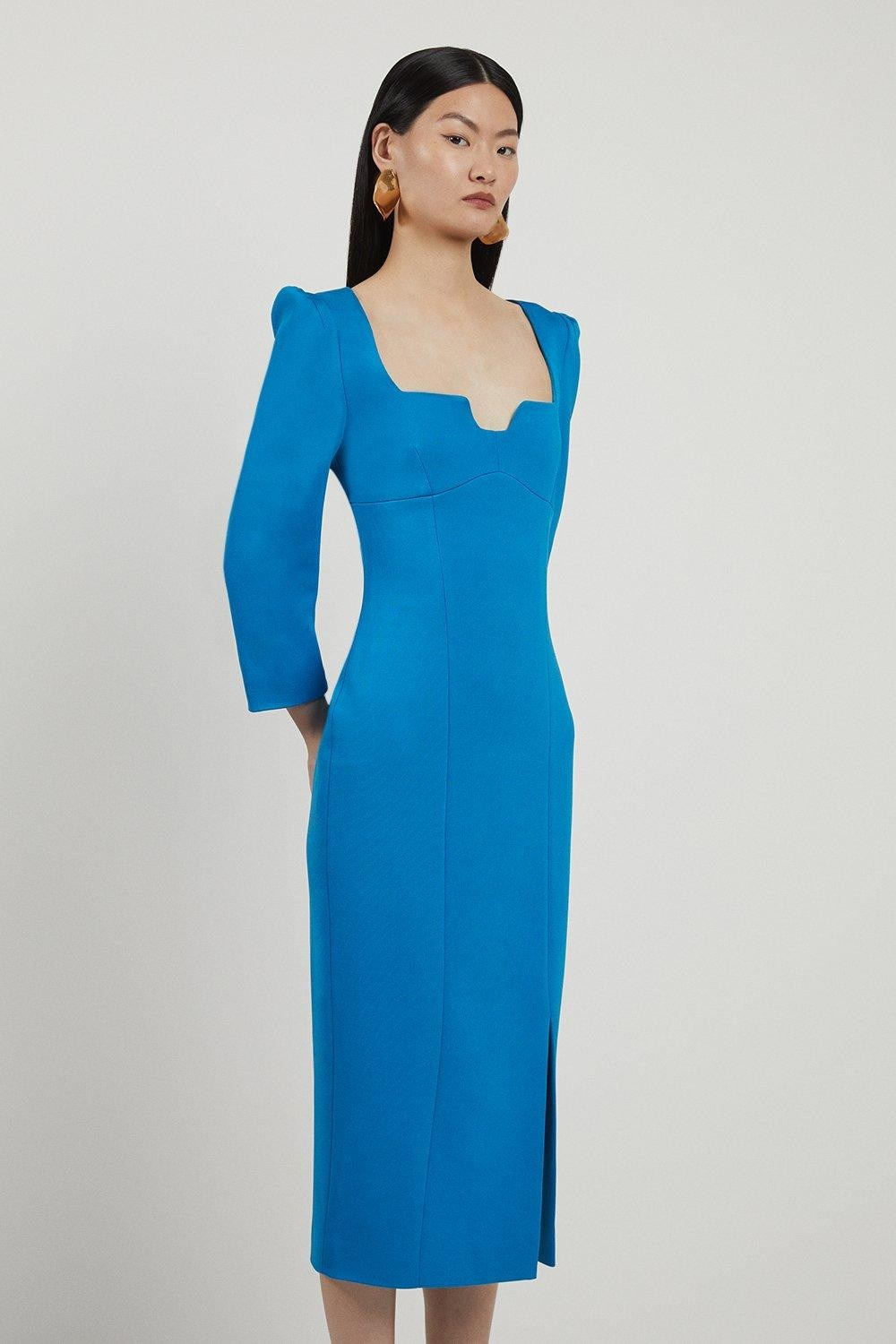 Italian Structured Stretch Sweetheart Neck Midaxi Dress - Image 3