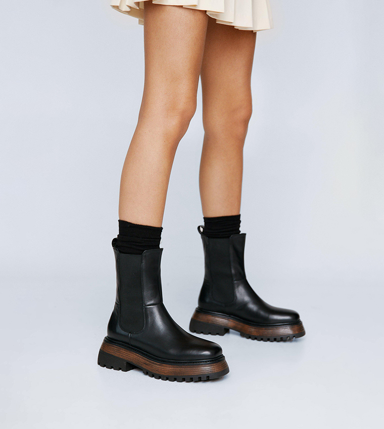 asos design aqum premium leather chunky chelsea boots