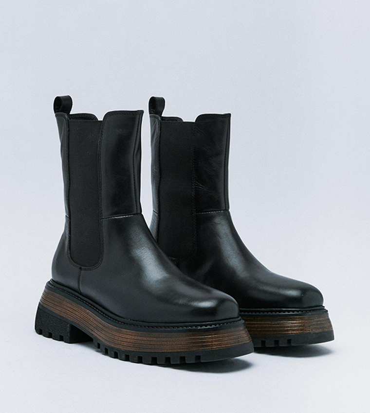 asos design aqum premium leather chunky chelsea boots