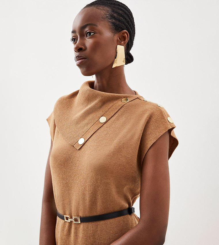 Wool Blend Belted Knit Midaxi Dress - Image 2