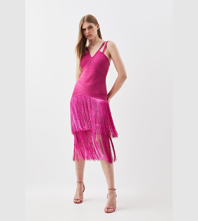 Figure Form Bandage Fringe Knit Midi Dress - Image 3