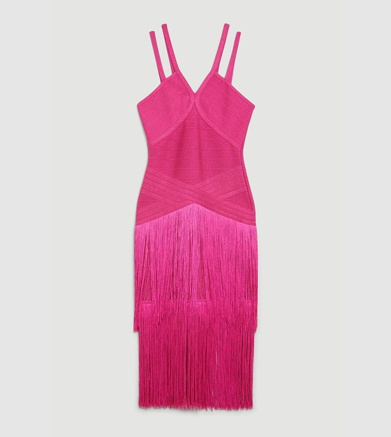 Figure Form Bandage Fringe Knit Midi Dress - Image 4