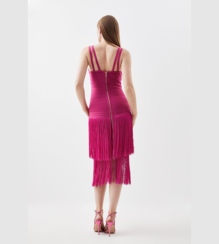 Figure Form Bandage Fringe Knit Midi Dress - Image 5