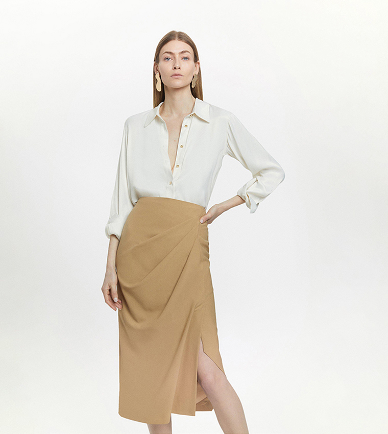 Wool Blend Drape Detail Midaxi Skirt
