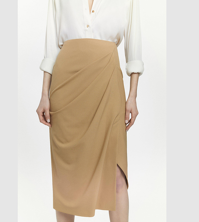 Wool Blend Drape Detail Midaxi Skirt - Image 2