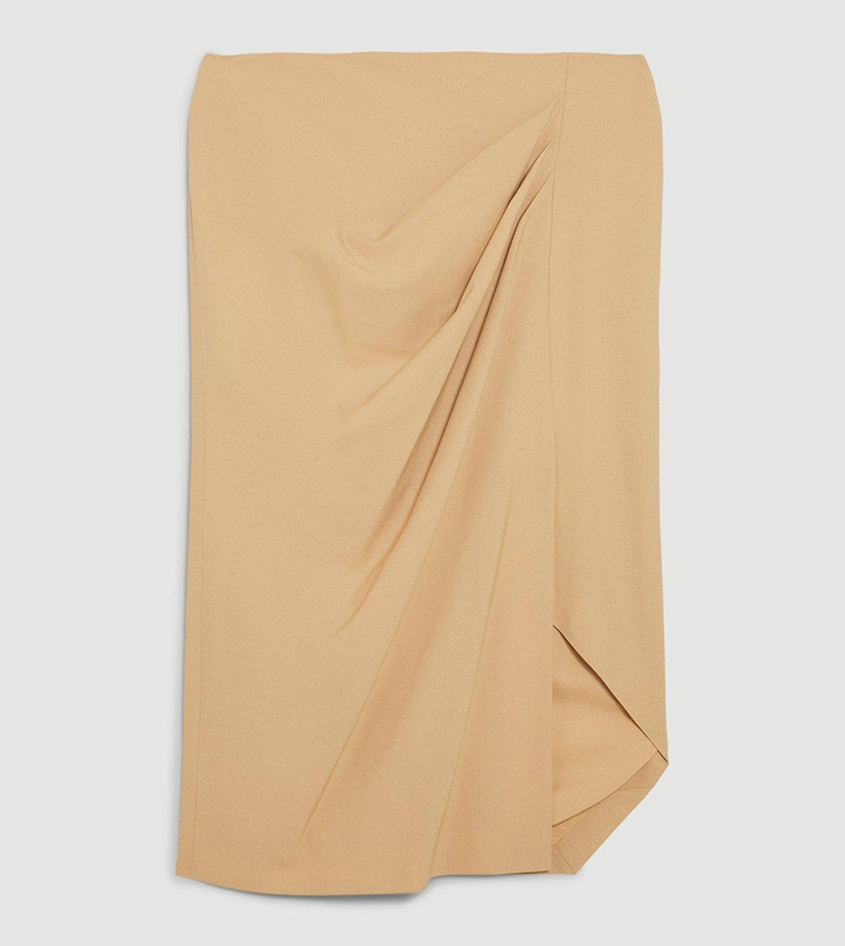 Wool Blend Drape Detail Midaxi Skirt - Image 4