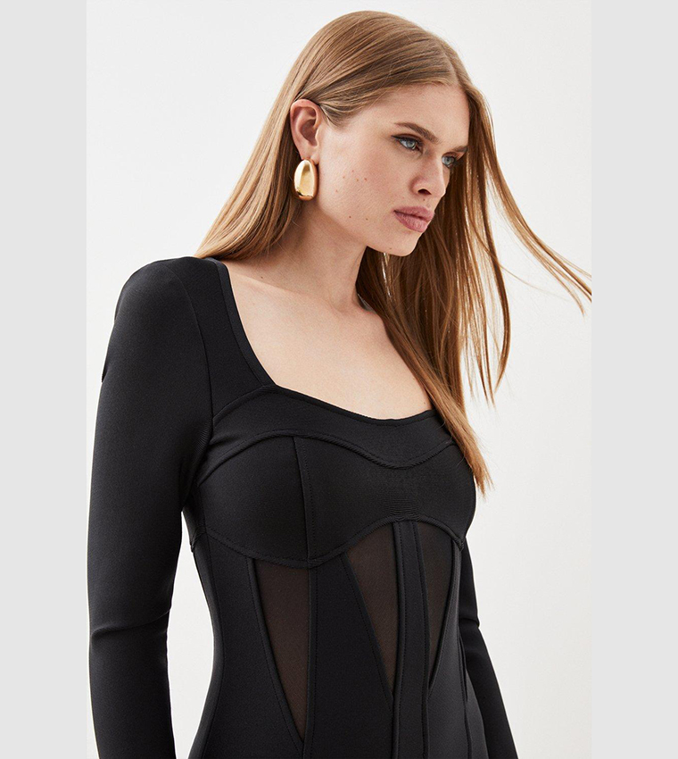 Bandage Mesh Square Neck Midaxi Dress - Image 2