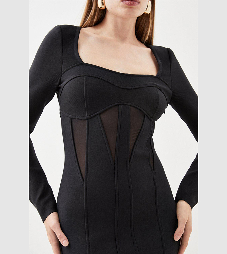 Bandage Mesh Square Neck Midaxi Dress - Image 3