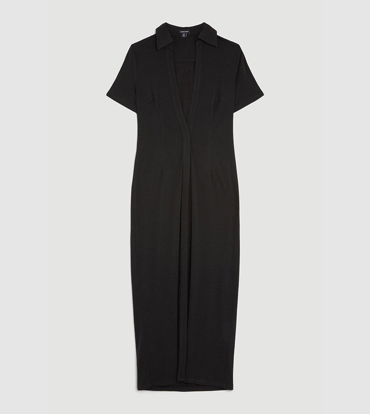 Jersey Crepe Plunge Woven Midi Dress - Image 4