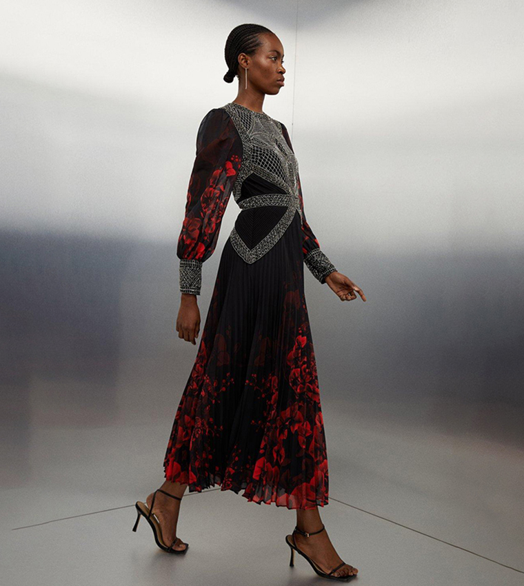 Tall Embellished Long Sleeve Woven Midi Dress - Image 2