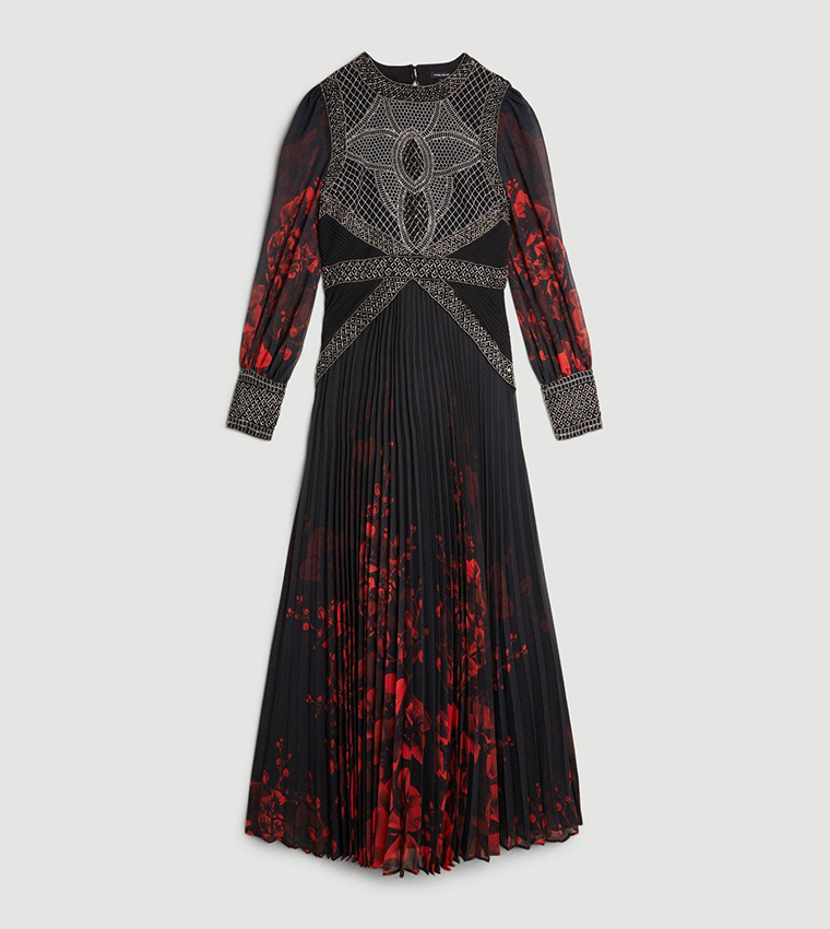 Tall Embellished Long Sleeve Woven Midi Dress - Image 3