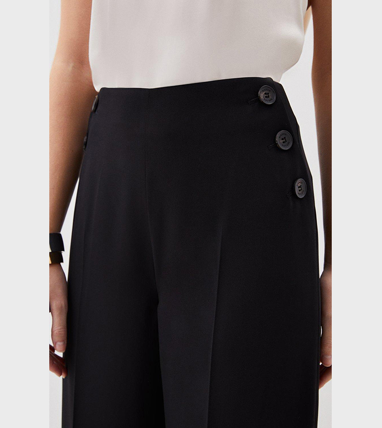 Soft Tailored Button Detailed High Waisted Trousers - Image 2