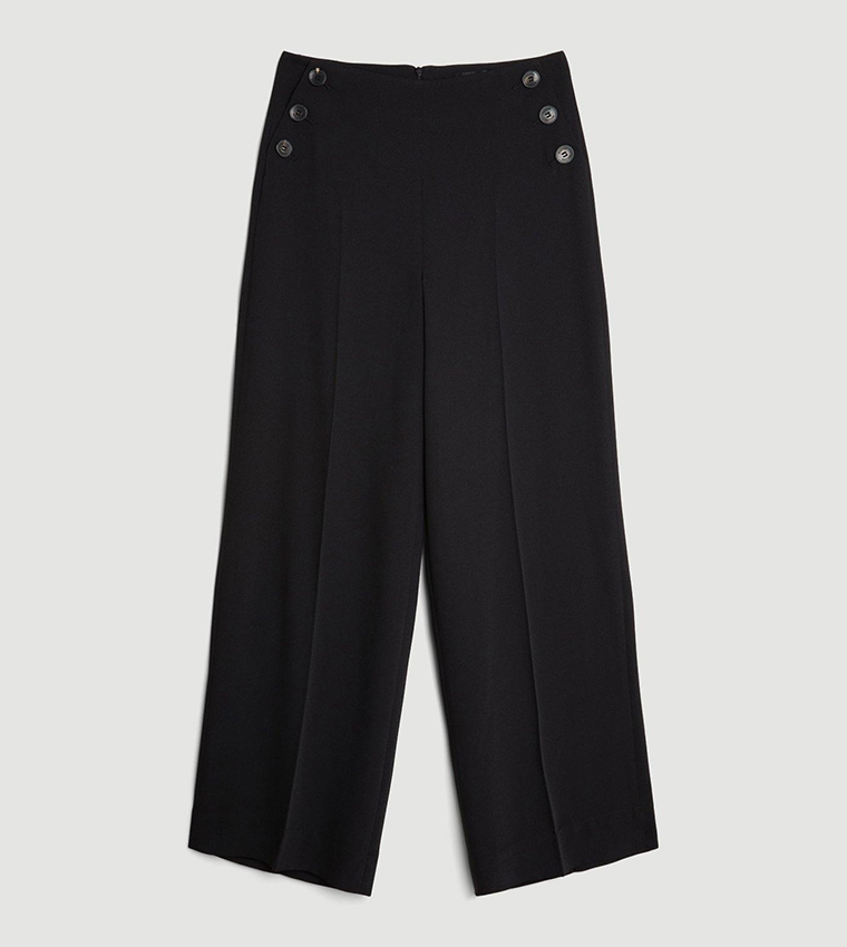 Soft Tailored Button Detailed High Waisted Trousers - Image 4