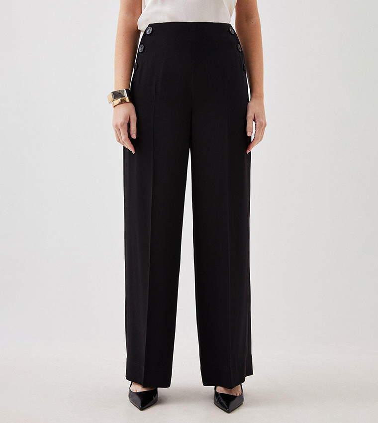 Soft Tailored Button Detailed High Waisted Trousers - Image 5