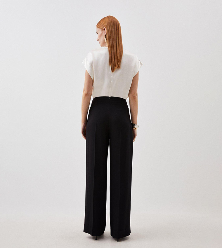Soft Tailored Button Detailed High Waisted Trousers - Image 6