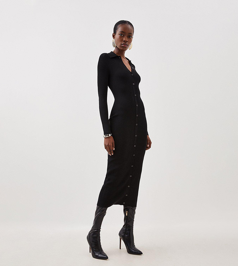 Premium Drape Knit Collared Dress - Image 3