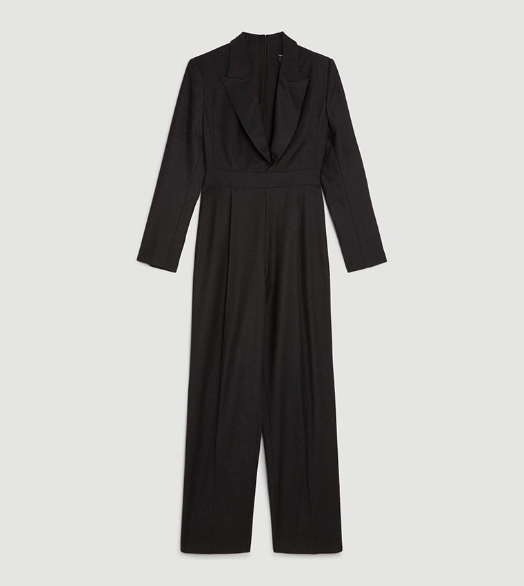 Wool Blend Curved Neckline Tailored Blazer Jumpsuit - Image 4