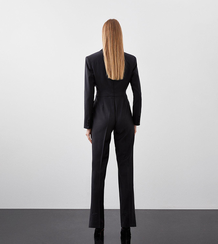 Wool Blend Curved Neckline Tailored Blazer Jumpsuit - Image 5