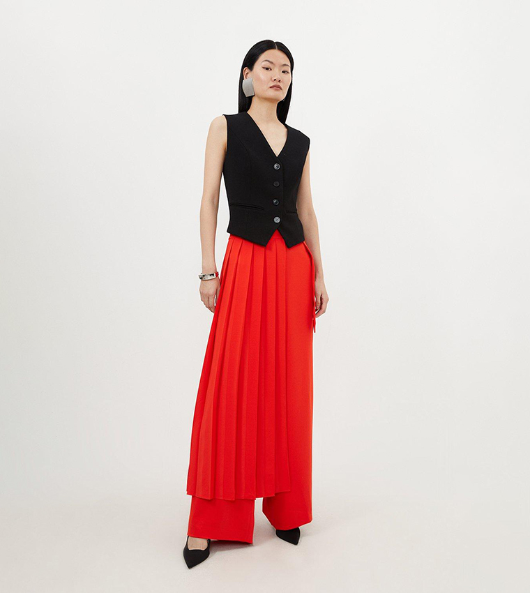 Soft Tailored Detachable Pleated Wrap Skirt Straight Trouser