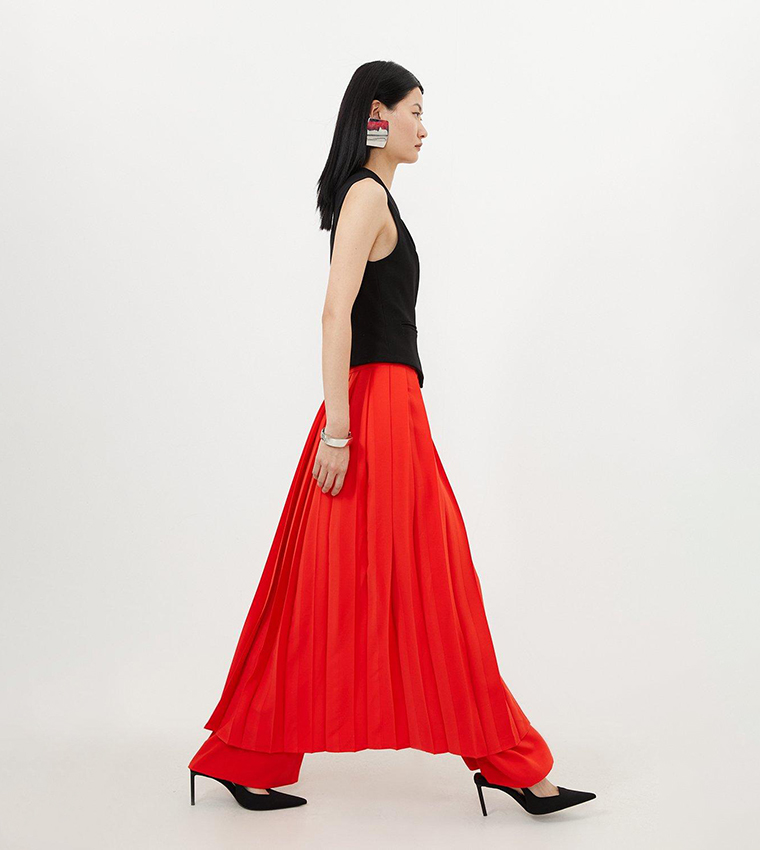 Soft Tailored Detachable Pleated Wrap Skirt Straight Trouser - Image 3